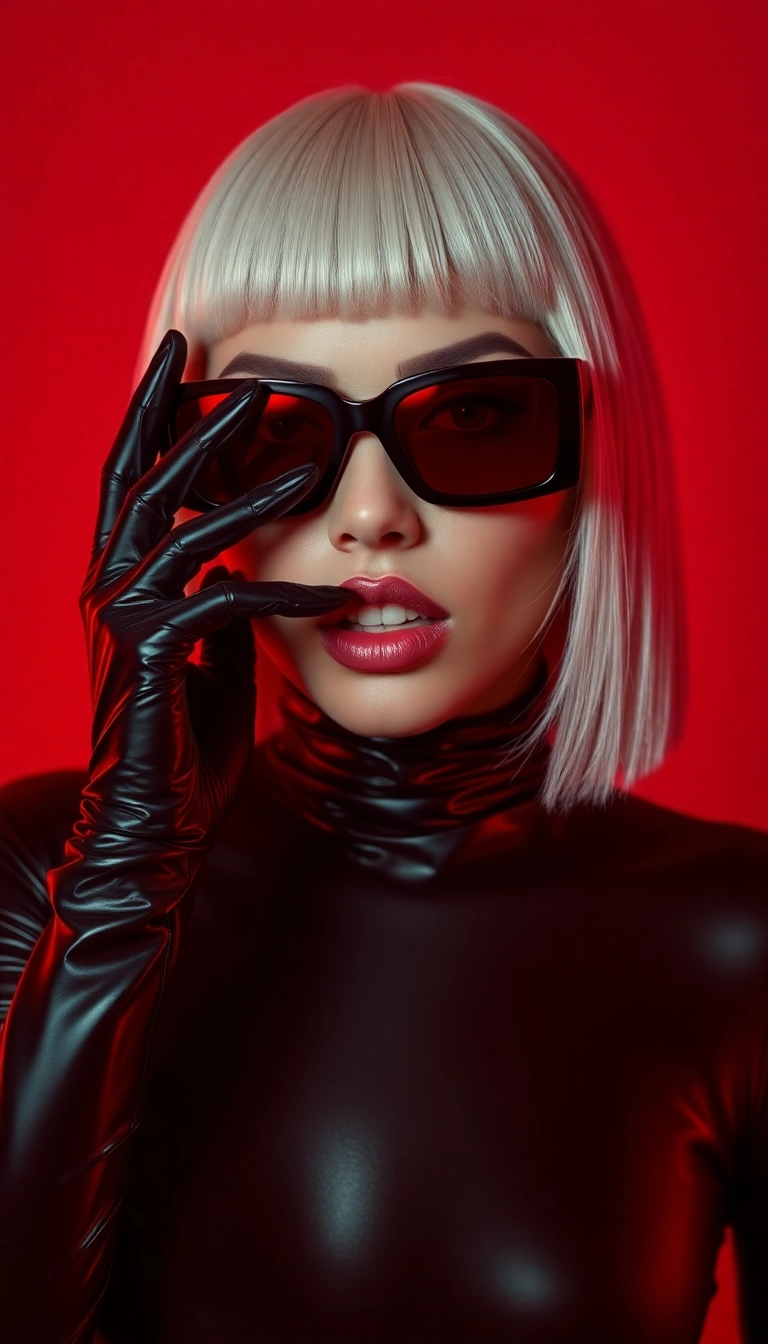 Free AI Y2K Woman Fashion Model in Black and Red iPhone Professional Background